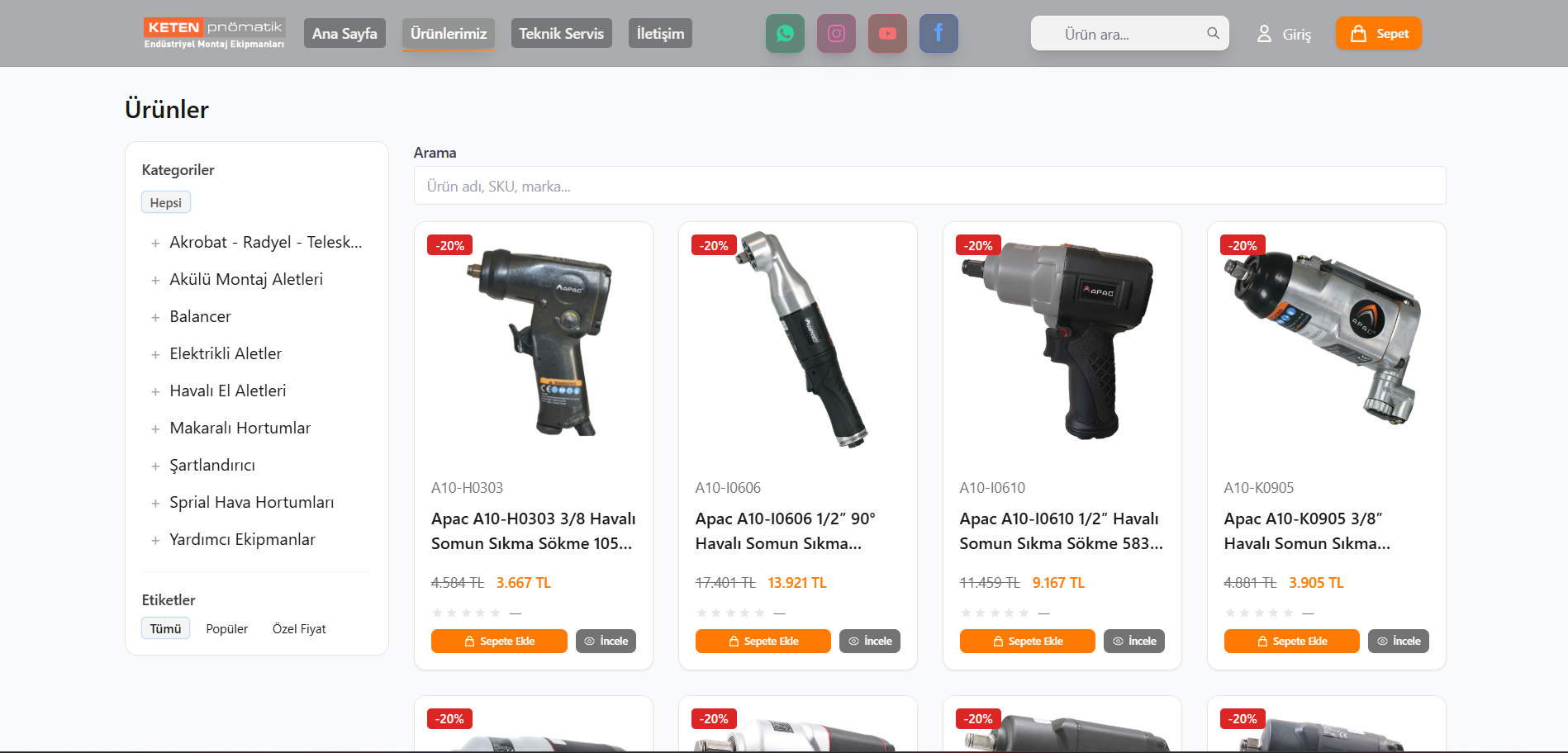 Havalı El Aletleri Satış